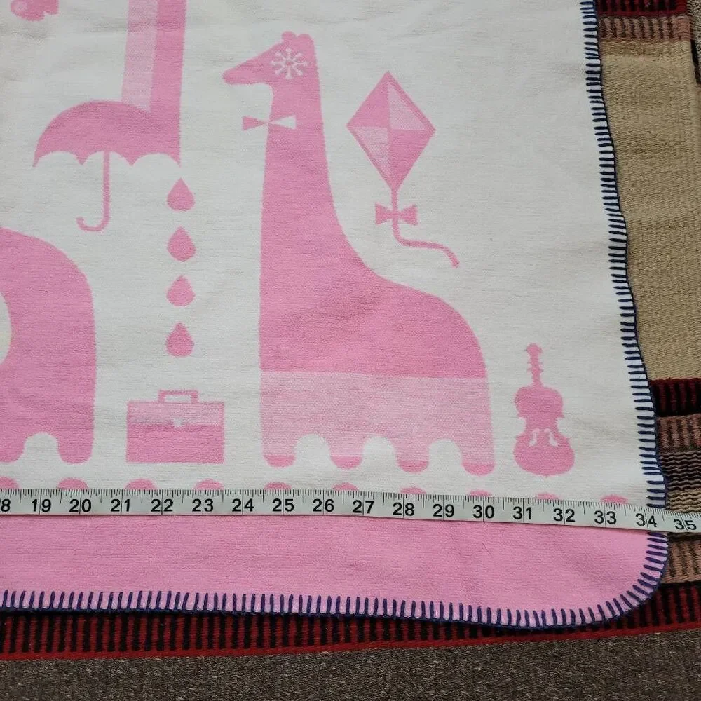 Two Jonathan Adler Junior Cotton‎ Flannel Animal Baby Child Blanket Pink White